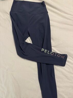Peloton Slate Blue Leggings with Multicolor Logo